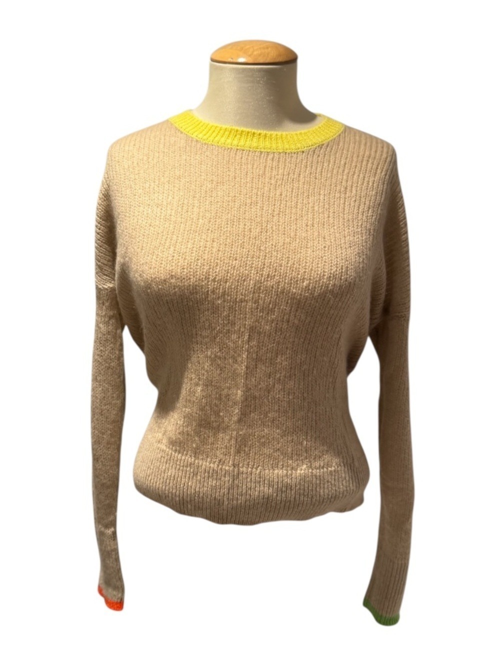 SUNDRY lightweight knit tan colourblock sweater - wool & cashmere - size 1 (S)